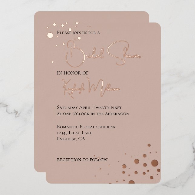 Cream Blush Diamonds Confetti Dots Brautparty Folieneinladung (Vorderseite/Rückseite)