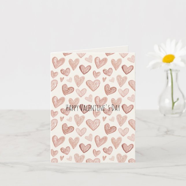 Cream Blush Pink Heart Valentine's Day Karte (Kleine Pflanze)