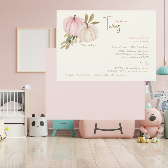 Cream Blush Twins Little Pumpkins Baby Shower Einladung (Von Creator hochgeladen)