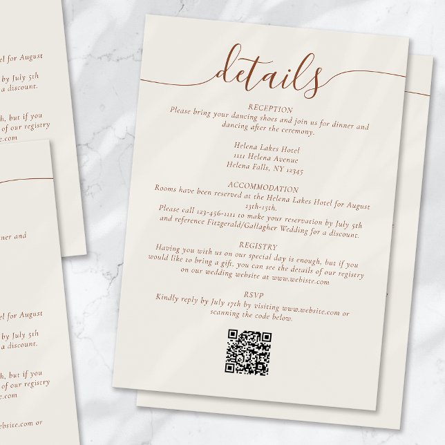 Cream Bohemisch Script Einfache Hochzeitsdetails Begleitkarte (Von Creator hochgeladen)