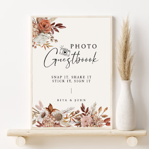 Cream Boho Floral Wedding Foto Gästebuchunterschri Poster