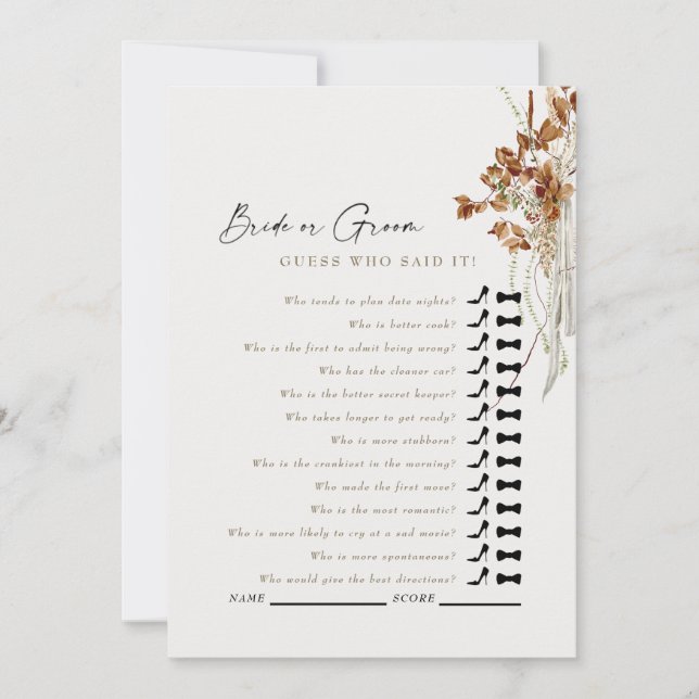 Cream Boho Guess, der sagte, es Duschspiel Einladung (Vorderseite)