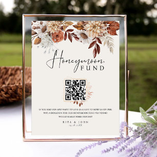 Cream Boho Honeymoon Fund QR Code Wedding Sign Sockelschild