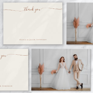 Cream Boho Simple Calligraphy Foto Wedding Dankeskarte