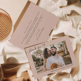 Cream Boho Simple Foto Heart Script Wedding Dankeskarte