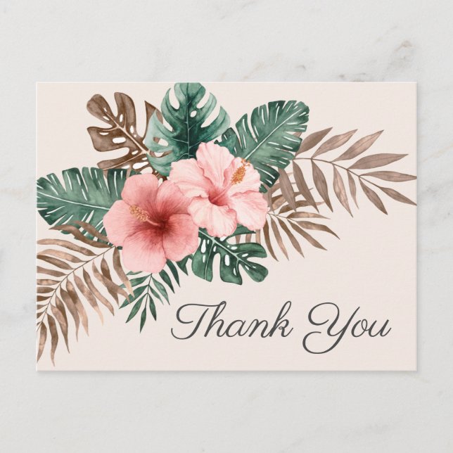 Cream Boho Tropical Watercolor Danke Postcard Ankündigungspostkarte (Vorderseite)