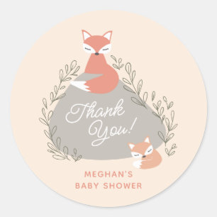 Cream Boho Woodland Foxes Babydusche Runder Aufkleber