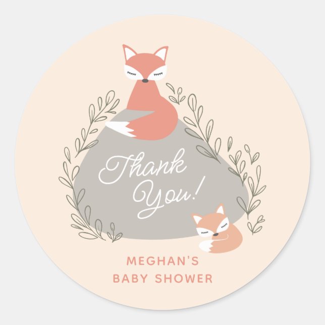Cream Boho Woodland Foxes Babydusche Runder Aufkleber (Vorderseite)