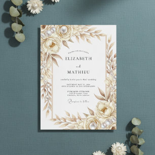 Cream Botanical Romance Hochzeit Einladung