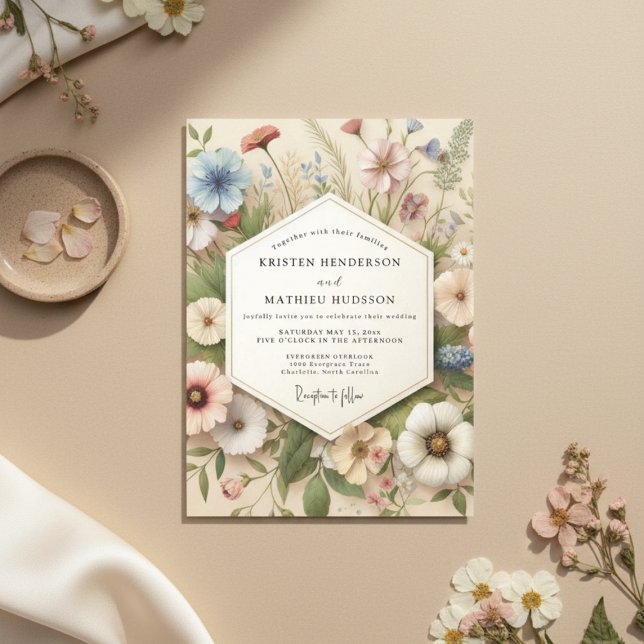 Cream Botanical Whimsical Wedding Einladung (Von Creator hochgeladen)