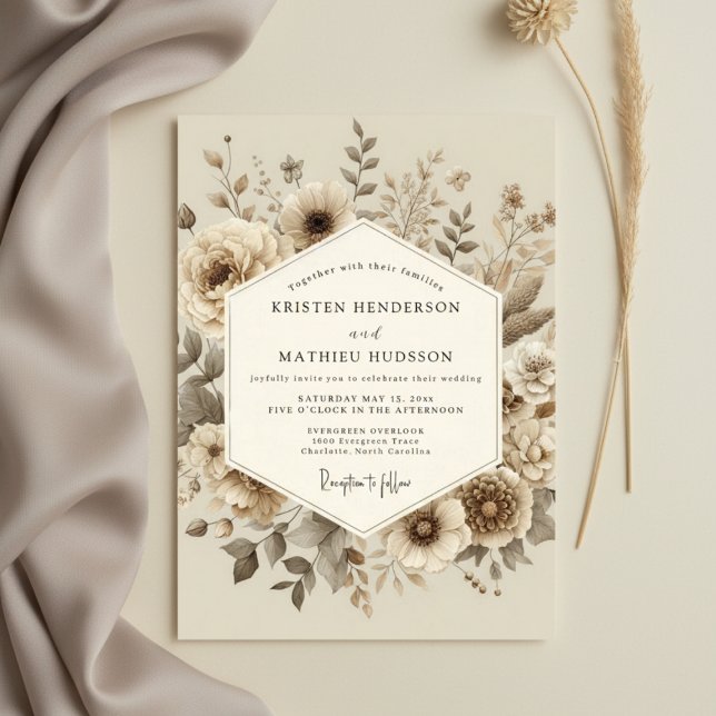 Cream Botanical Woodland Wedding Einladung (Von Creator hochgeladen)