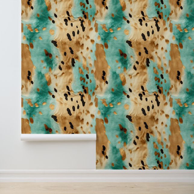 Cream Brown Aqua Cowhide Tapete (Anwendung)