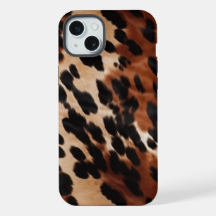 Cream Brown Black Cowhide iPhone 15 Plus Hülle