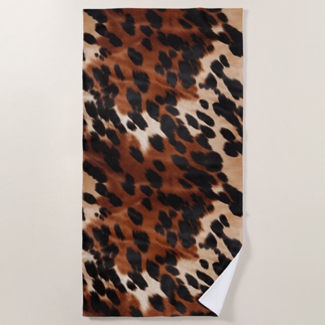 Cream Brown Black Cowhide Strandtuch (Vorderseite)