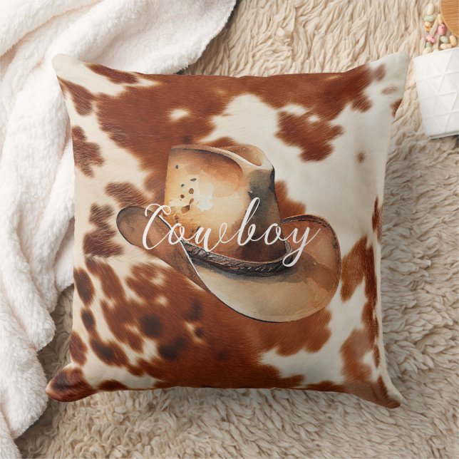 Cream Brown Cowhide Cowboy Hat Kissen (Decke)