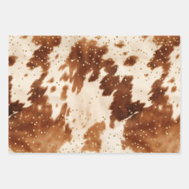 Cream Brown Cowhide Gold Tree Geschenkpapier Set