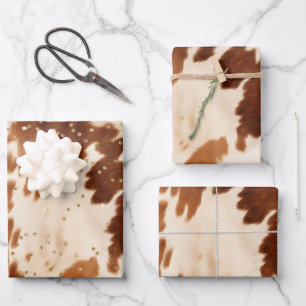 Cream Brown Cowhide Gold Tree Geschenkpapier Set