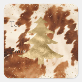 Cream Brown Cowhide Gold Tree Quadratischer Aufkleber