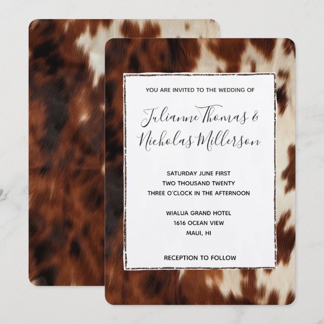 Cream Brown Cowhide Hochzeit Einladung (Vorne/Hinten)