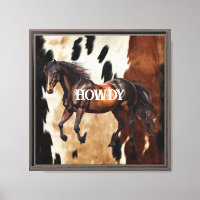 Cream Brown Cowhide Howdy Horse