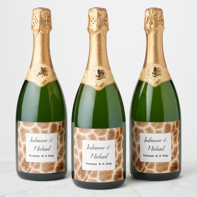 Cream Brown Giraffe Animal Safari Hochzeit (Flaschen)