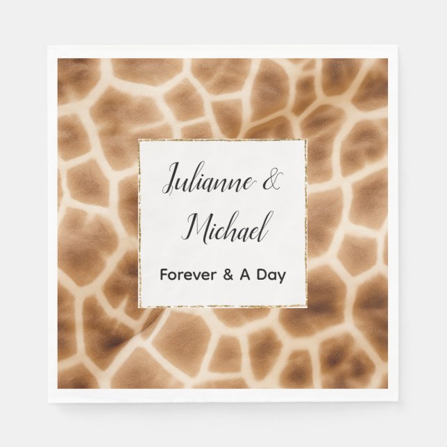 Cream Brown Giraffe Animal Safari Hochzeit Serviette (Vorderseite)