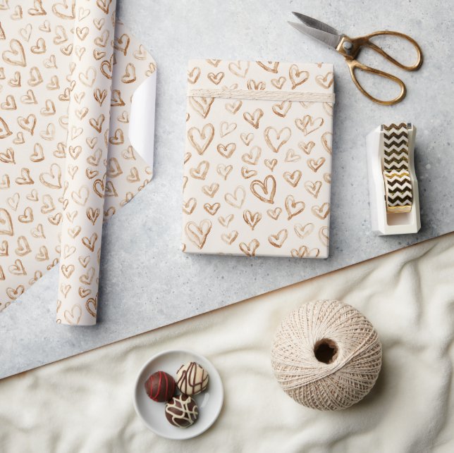Cream Brown Hearts Bridal Shower Geschenkpapier (Kunsthandwerk)