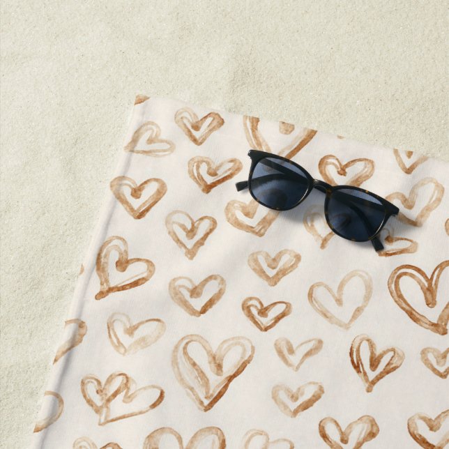 Cream Brown Hearts Valentine's Day Love Strandtuch (Beispiel)