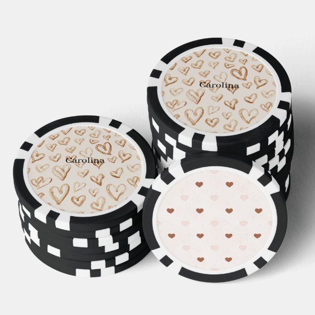 Cream Brown Hearts Valentine's Day Pokerchips (Stapel)