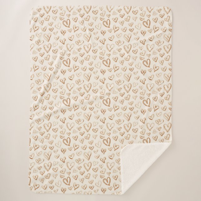 Cream Brown Hearts Valentine's Day Sherpadecke (Vorderseite)