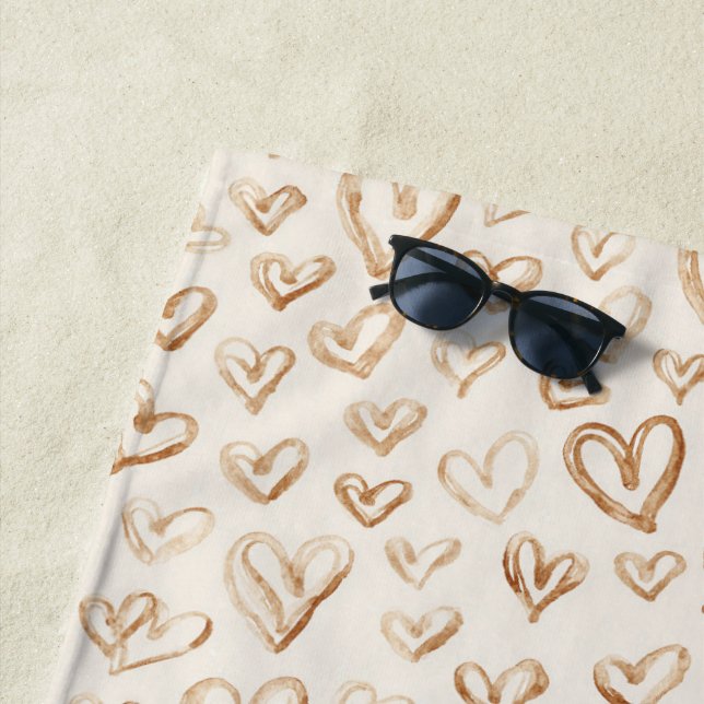 Cream Brown Hearts Valentine's Day Strandtuch (Beispiel)