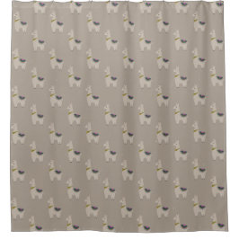Cream Brown Llamas Duschvorhang
