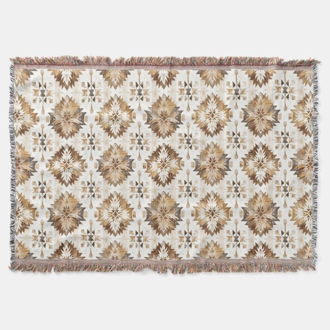 Cream Brown Native Tribal Decke (Vorderseite)
