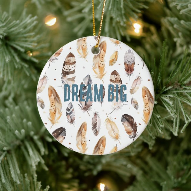 Cream Brown Native Tribal Feathers Weihnachten Keramik Ornament (Baum)
