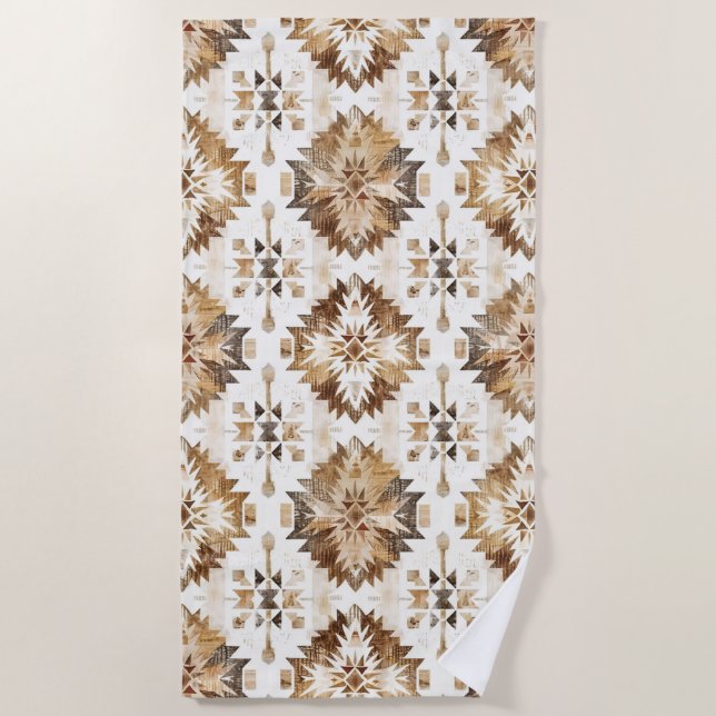 Cream Brown Native Tribal Strandtuch (Vorderseite)