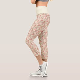 Cream-Brown Paisley Pattern Hochwaisted Capris