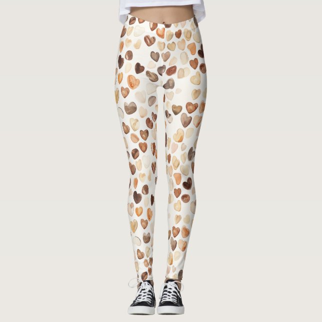 Cream Brown Peach Coffee Beans Hearts  Leggings (Vorderseite)