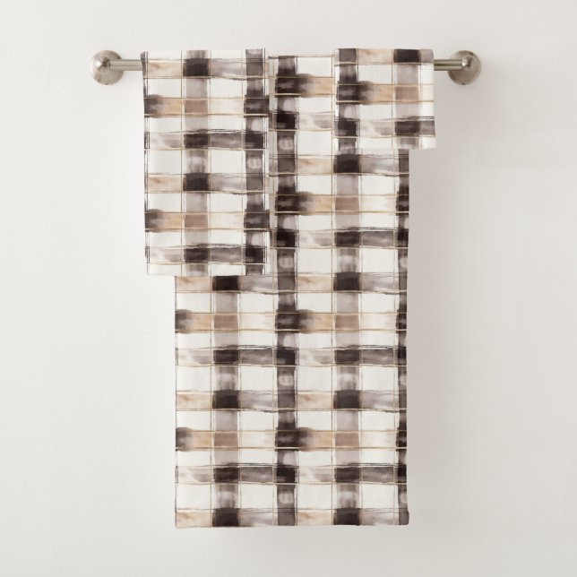 Cream Brown Plaid Stripes   Badhandtuch Set (Insitu)