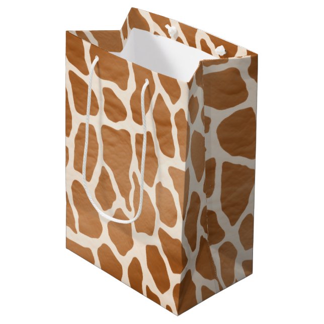 Cream Brown Safari Giraffe Tierwerbung Mittlere Geschenktüte (Vorderseite Schrägansicht)