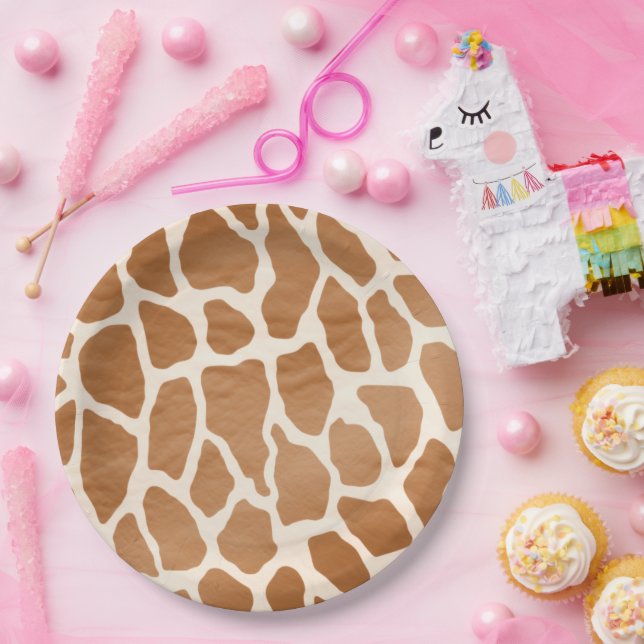 Cream Brown Safari Giraffe Tierwerbung Pappteller (Party)