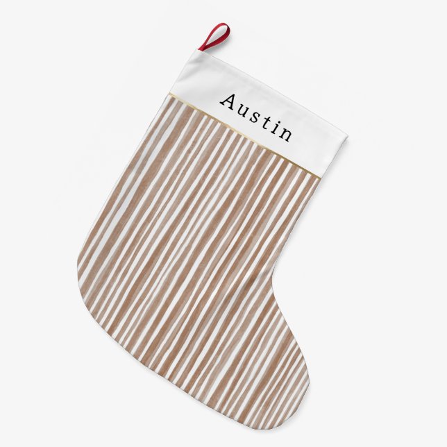 Cream Brown Stripes Christmas    Großer Weihnachtsstrumpf (Vorderansicht (hängend))