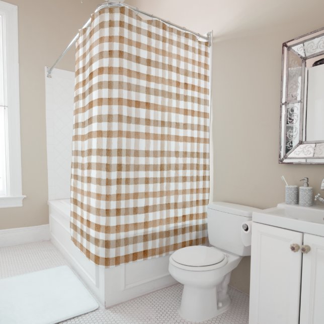 Cream Brown Stripes Tan Plaid Duschvorhang (Beispiel)