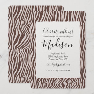 Cream Brown Zebra Print Birthday Einladung
