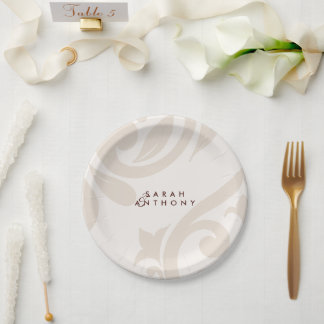 Cream Burgundy Elegant Classic Wedding Plates Pappteller