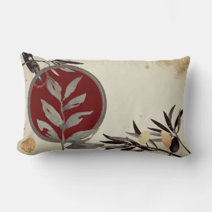 Cream Burgundy & Gray Artistic Watercolor Blätter Lendenkissen