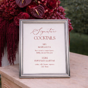 Cream & Burgundy Hochzeits-Signatur-Cocktails Poster