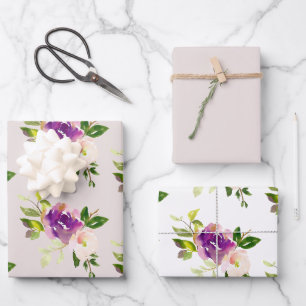 Cream Burgundy Pink Floral Wedding Geschenkpapier Set