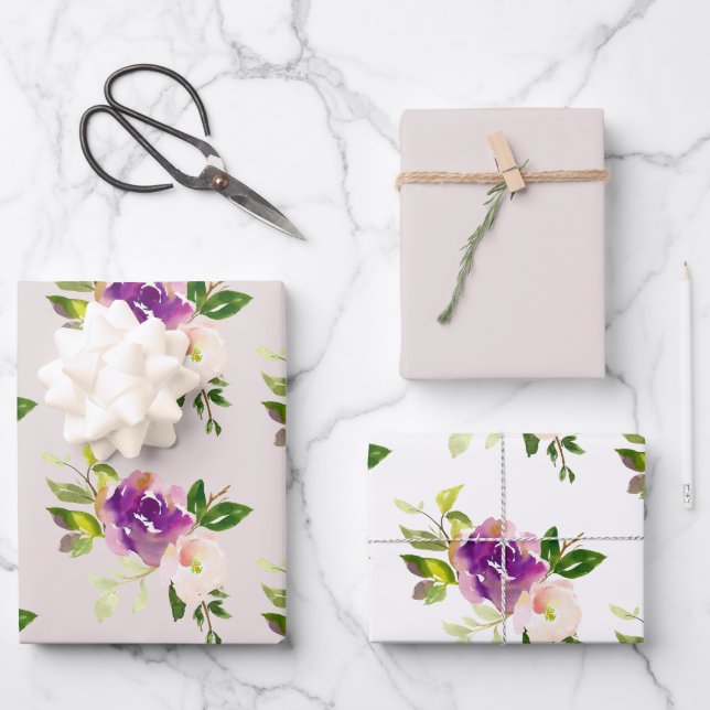 Cream Burgundy Pink Floral Wedding Geschenkpapier Set (Vorderseite)