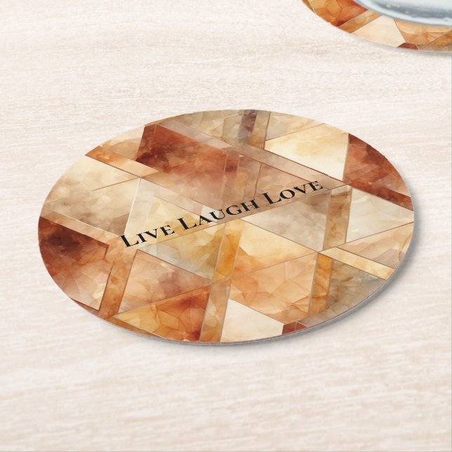 Cream Burgundy Red Gold Dreiecke Runder Pappuntersetzer (Angewinkelt)