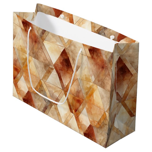 Cream Burgundy Red Gold Dreiecke Weihnachten Große Geschenktüte (Vorderseite Schrägansicht)